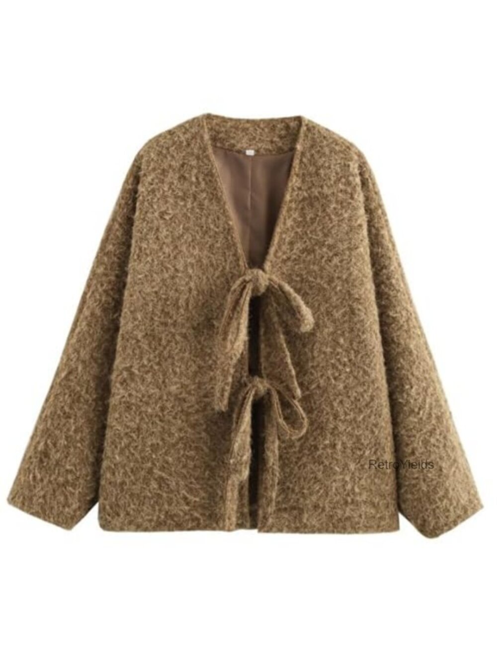 Perbai Wool Blend Tie Front Bow Cardigan Oversized Trench Coat